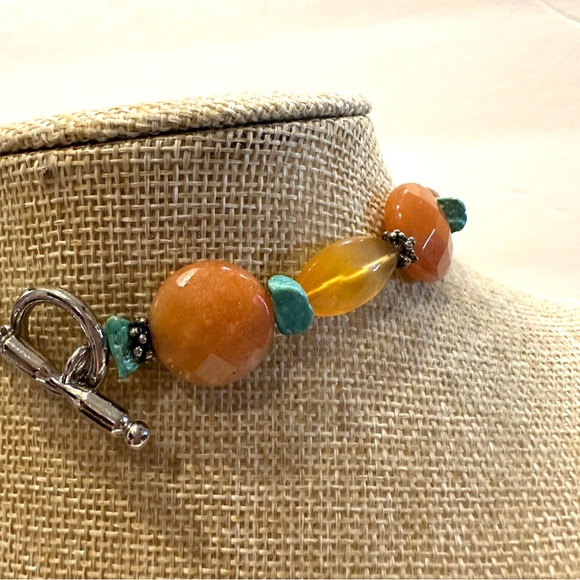 Gorgeous Genuine Carnelian / Agate Gemstone and turquoise chips, silver tone - Picture 11 of 12